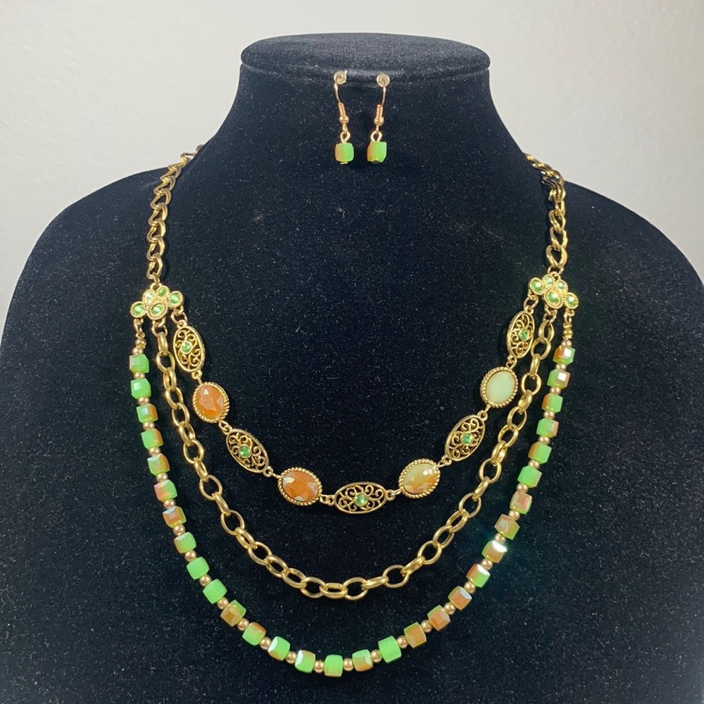 Three Layer Necklace and Earring Set